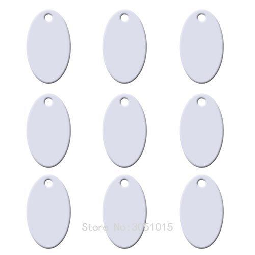 Wholesale pack of 100 oval aluminum pet ID tags, customizable with names and phone numbers, ideal for dog collars.